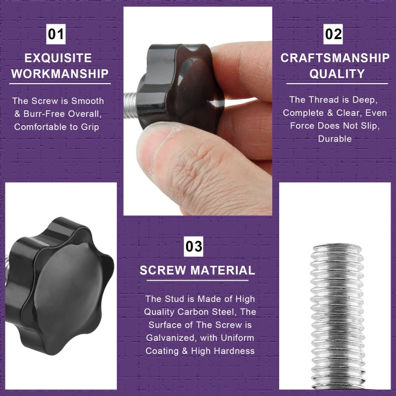 LifCratms M8 x 30mm Thread Star Knob 2Pcs, Plastic Hex Shaped Clamping Knob Handle Hand Tightening Screw for Umbrella Base Replacement - Image 2